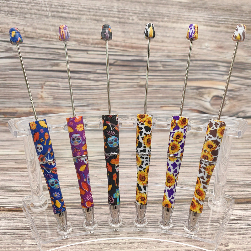 Wholesale Beadable Pens Western Style Aztec Cow Pattern Sunflower Skull Print Plastic Pen
